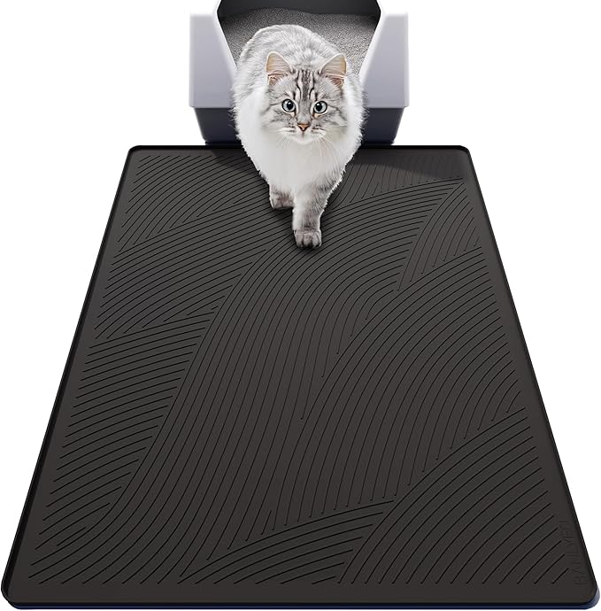 Cat Litter Box Mat - XL Extra Large Size 40 x 30 in, Water Proof, Kitty Litter Trapping Mat, Easy to Clean, Scatter Control, Odorless, Pet Supplies for Indoor Cats, Dark Gray