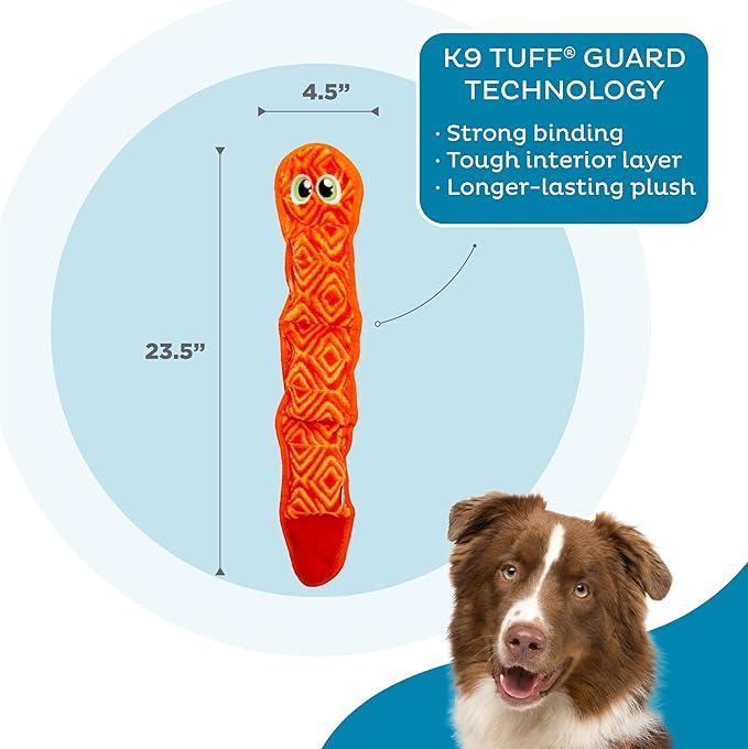 Outward Hound Durablez Stuffing-Free Squeaky Interactive Dog Toy, Tough Plush, Snake, Pink, Large