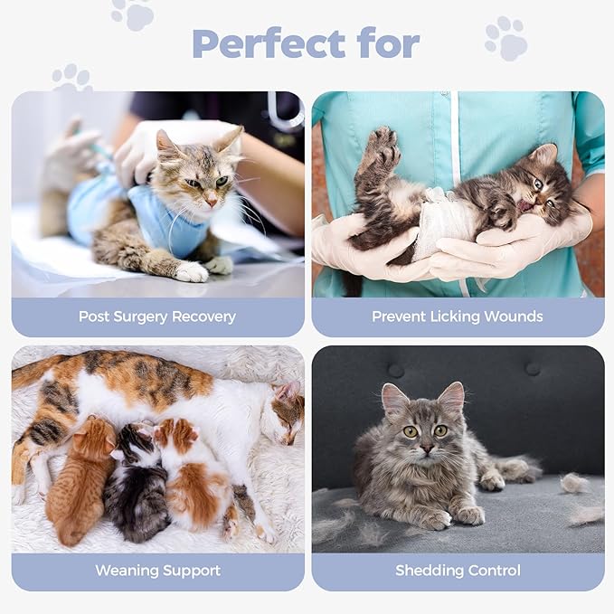 Avont Cat Recovery Suit Female Kitten After Spay Surgery, Breathable Modal Cotton Cat Onesie for Wound & Skin Disease Care, Machine Washable -Grey(M)