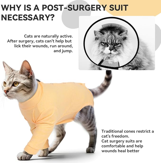 Cat Recovery Suit, Kitten Onesie After Spay, Small Cat Onesie for Cats After Surgery Female Male, Kitten Recovery Suit Abdominal Wound, Collar Alternative Cat Surgical Body Suit for Kittens(Orange, S)