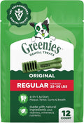 Greenies Veterinarian-Recommended Adult Natural Dental Dog Treats Regular Size, Dog Dental Chews, Original Flavor, 12 oz. Pack, 12 Count
