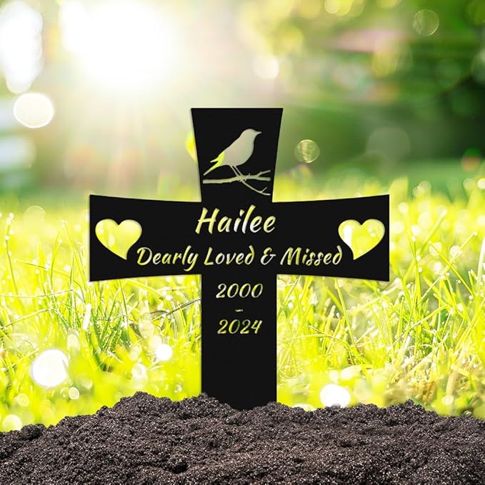 Custom Bird Memorial Marker - Personalized Metal Burial Marker with Stake for Pet Loss, Garden Sign with Bird Name