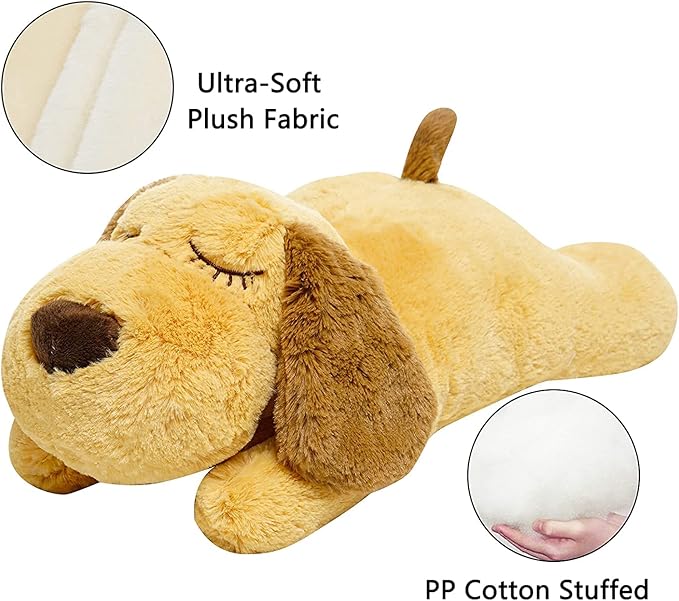 HonourHope Dog Heartbeat Toy (Dog Yellow, Medium) - Plush Pet Calming Toy with Simulated Heartbeat and Heat for Anxiety Relief, Behavioral Training Aid for Puppy Dog Cat