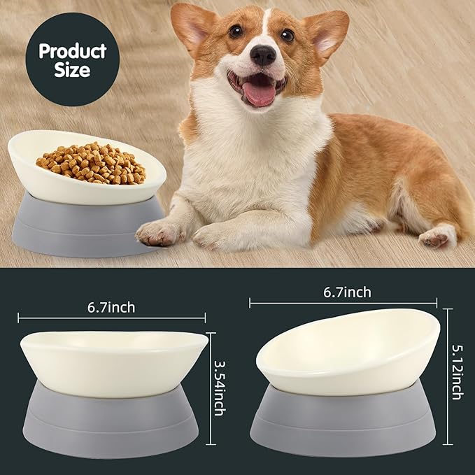 Bulldog Bowl Anti-Slip Dog Cat Dish Detachable Rubber Dog Bowl Pet Sterile Tilted Pet Feeder Slope Base (Grey-2 Cup)