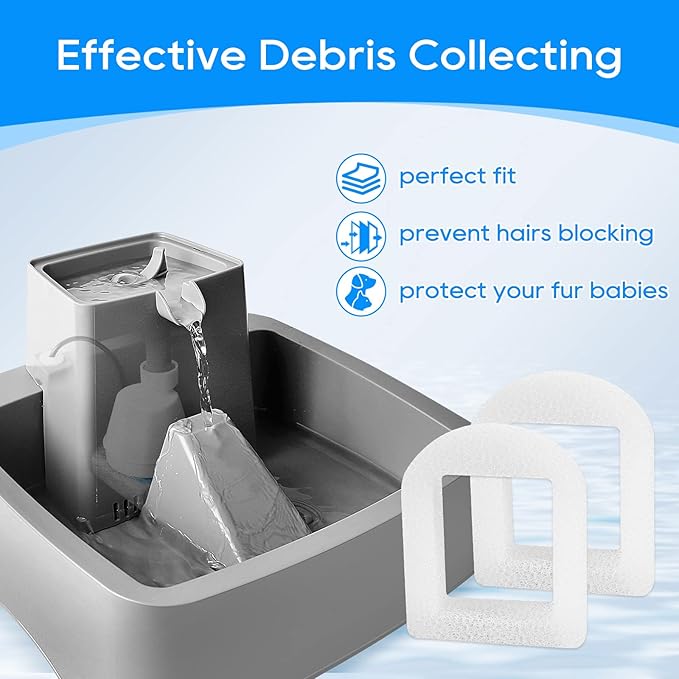 Cat Water Fountain Filter Compatible with Petsafe Water Fountain, for Drinkwell Pet Fountain Filters, Replacement Foam Filters for 360 Pet Fountain Seaside Pagoda 1/2 Gallon Fountains 8PCS