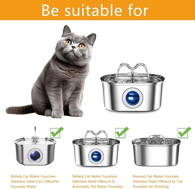 16Pack Cat Water Fountain Filters with 16 Pack Pre-Filter Sponges for Rellaty and Neareal 3.2L/108oz Cat Water Fountain Automatic Pet Fountain