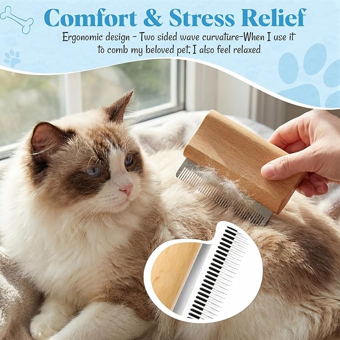 Dog Slicker Brush Set for Shedding Wooden Handle, Pet Deshedding Comb, Long and Short Bristle Comb, Grooming Pin Brush for Dogs Cats, Removes Loose Hair, Mats & Tangles, Grooming Tools Set
