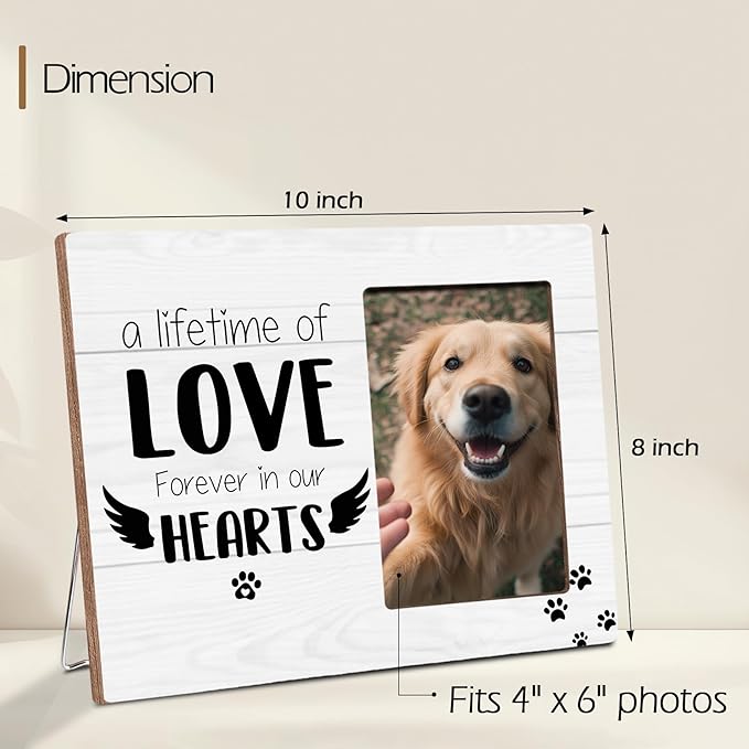 Pet Memorial Gifts for Loss of Pet, Forever In Our Heart, Dog Cat Memorial Wooden Picture Frame Sympathy Gifts, Fits 4x6 Photo Frame