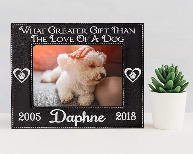 Stocking-Factory Dog Best Friend Pet Loss Photo Frame Engraved (Gold or Silver) Black Leather Customized Sympathy Memory Gift