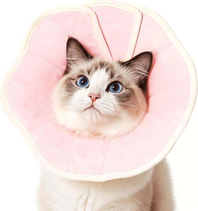 Soft Adjustable Cat Recovery Collar, Lightweight Waterproof Elizabethan Cone for Cats – Comfortable Protective Cat Cone to Prevent Licking After Surgery, Grooming & Skin Care (Pink, L)