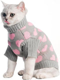 KOOLTAIL Cat Sweater - Valentine's Day Outfit with Hear Love Pattern Cold Weather Soft Warm Knit Turtleneck Clothes for Cats Kitten Small Dogs Puppy Greay M