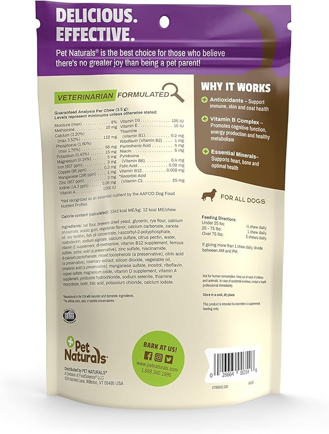 Pet Naturals Daily Multivitamin for Dogs, Veggie Flavor, 30 Chews - Yummy Chews with Amino Acids, and Antioxidants - Supports Energy, Metabolic Function and Pet Wellness