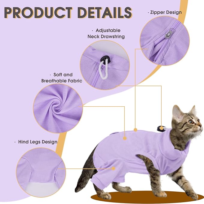 Cat Recovery Suit with Hind Legs, Breathable Onesie After Surgery Female for Abdominal Wounds or Skin Diseases, Anti-Licking Full Body Pet Surgical Pajamas, E-Collar Alternative Wear