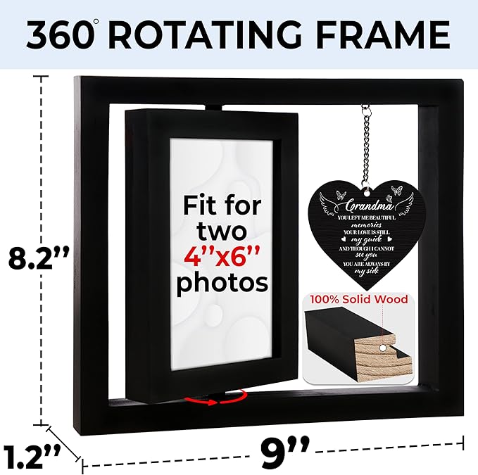 Lost Grandma Memorial Picture Frame - Sympathy Gifts, Personalized 4x6 Photo Wooden Frame Bereavement Remembrance Condolences In Loving Memory, Passed Away Gifts Home Decor HR1-GM-BLA