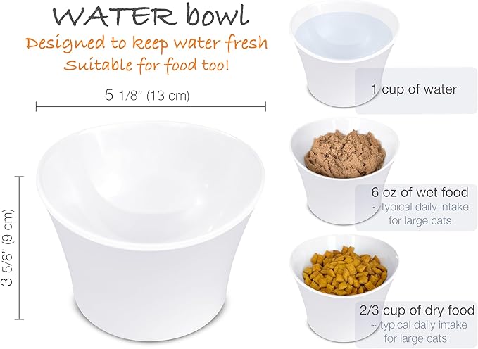 Elevated Cat Bowls for Water – Raised Bowl for Indoor Cats – Whisker Fatigue Shallow Cat Dishes – Vet-Recommended Height & Modern Pedestal Design – Non-Slip & Dishwasher-Safe – 8 oz, White