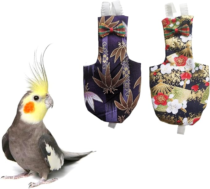 UKJENT Bird Diaper Protective Parrot Nappy 2 Pack, Reusable Outdoor Flight Suit with Waterproof Inner Layer, Machine Washable Cute Urine Wet Suit for Parrots Medium(M)