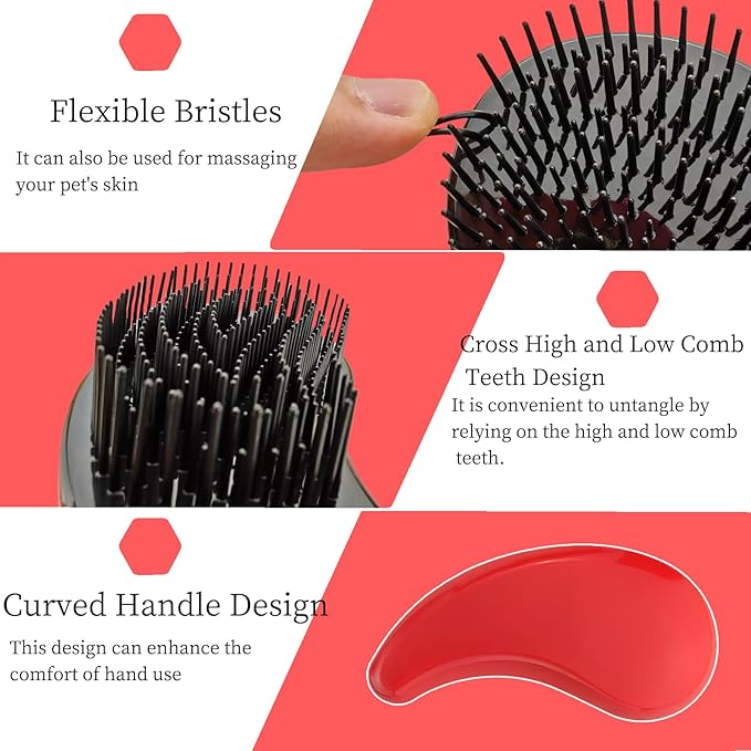 Comma-Shaped Small Dog Brush, Fit for Yorkie, Shih Tzu, Maltese Maltipoo Pomeranian - Gentle Soft Bristles for Effortless Pet Hair Removal, Puppy Essentials (Rose Red)