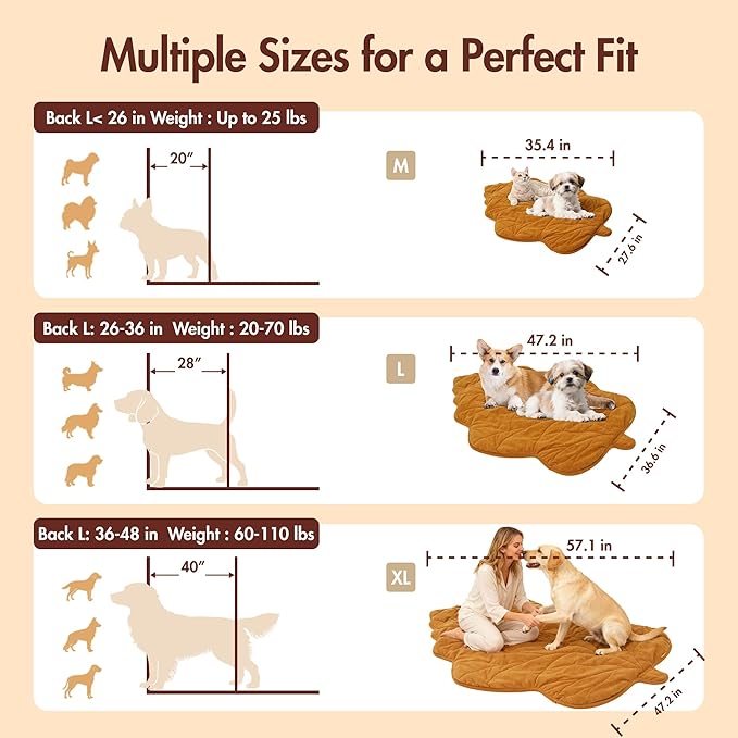 Large Dog Heating Pad Waterproof Electric Heated Beds, Pet Pads for Indoor Outdoor, Adjustable Temperature, Chew Resistant Cord, Washable Maple Leaf Shaped Cat Heating Pad Non Slip Bottom(35"X27")