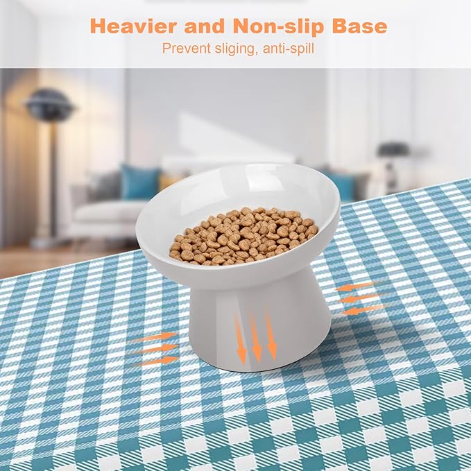 Ceramic Raised Cat Bowl, Elevated Cat Food Bowl with Non-Slip Base,Whisker Friendly Shallow Feeder for Dry & Wet Food, Dishwasher Safe, Anti Vomiting (Grey)