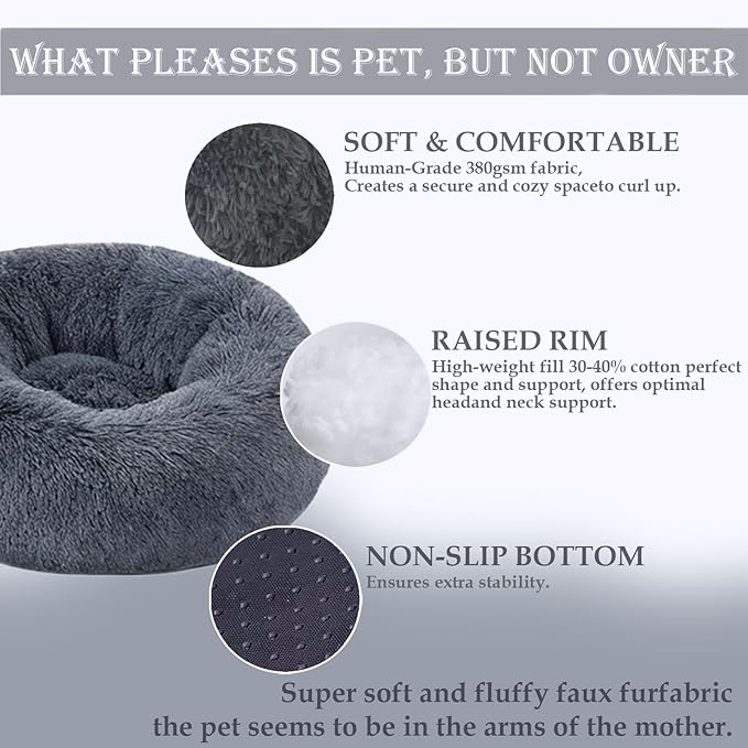 Washable Dog & Cat Bed for Ultra Large Small Medium Size Pet, Calming Donut Round Cute Warming Mat House Supply Indoor, 8 Sized Deal Necessity Essential Furniture for Boy Girl Puppy Kitten kitty