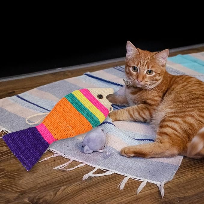 Hypeety Cat Scratching Board Creative Fish Shaped Cat Claw Toy Colorful Sisal Pad Scratch Lounge Durable Scratching Pad Interaction Toy (L)