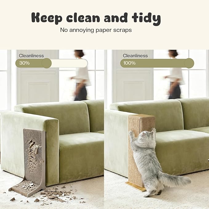 Wooden Couch Corner Cat Scratcher with Sisal Scratching Mat, Adjustable Couch Cat Scratch Protector with Adjustable Buckles, Couch Corner Protectors for Cats, Cat Scratch Furniture Protector for Sofa
