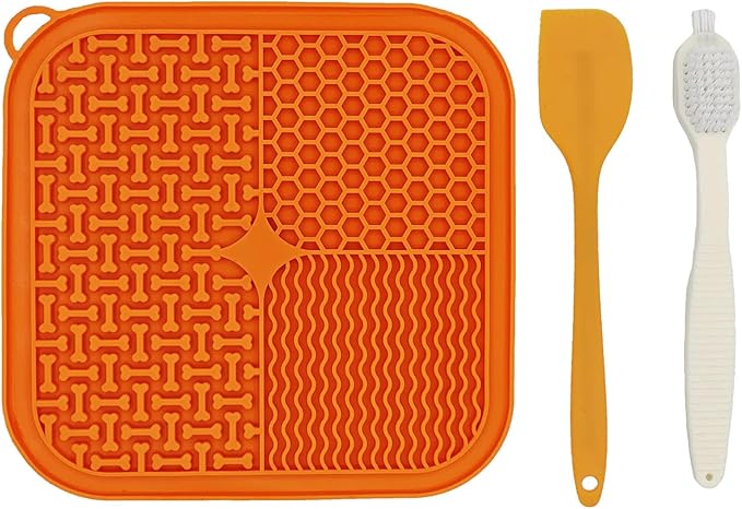 Dog Lick Mat, Slow Feeder Licking Mat for Dogs and Cats with Suction Cups, Non-Slip Lick Pad for Feeding and Training (Orange)