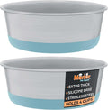 Master Pet Supply Stainless Steel Dog Bowls Set of 2 with Extra Thick Silicone Base - 4 Cup (32 oz) Aqua Sky, Non-Slip, Dishwasher Safe Metal Bowls, Pet Dog Food Bowl for Dogs, Cats, Anti Rust