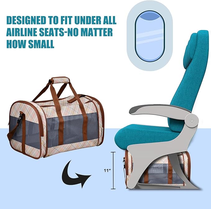 Soft-Sided Kennel Pet Carrier for Small Dogs, Cats, Puppy, Airline Approved Cat Carriers Dog Carrier Collapsible, Travel Handbag & Car Seat (Orange Diamond Print, 19" L x 11" W x 11" H)