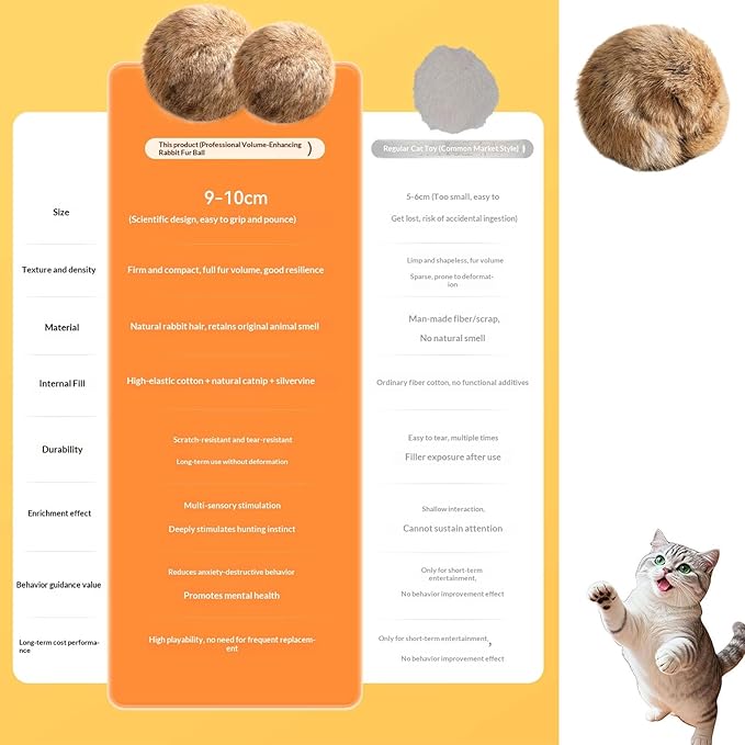 Rabbit Fur Ball Cat Toy, Soft and Comfortable, Durable and Scratch-Resistant, Won't Hurt Claws or Teeth, Self-Entertainment and Entertainment, Interactive Cat Toy (12 PCS)