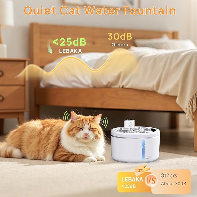 Wireless Cat Water Fountain with Stainless Steel Tray, 102oz/3L Pet Water Fountain for Cats Inside, Cat Fountain for Drinking with Motion Sensor, Ultra Quiet Pump, Cats & Dogs Gifts (8Filters)