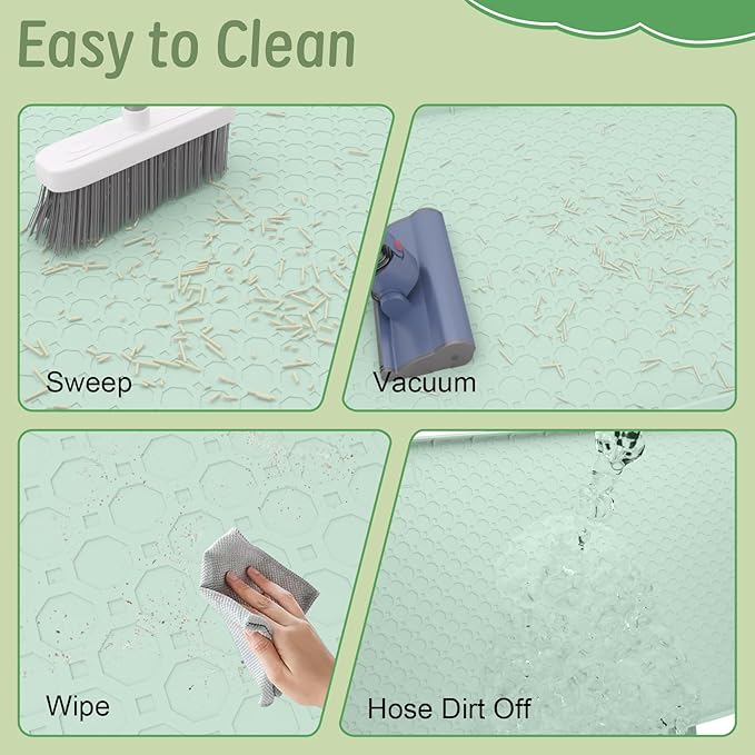 34"x22" Litter Mats Extra Large Easy Clean, Cat Litter Mat Large, Silicone Dog or Cats Feeding mat Waterproof, Cat Litter Mats for Indoor Cats, Green