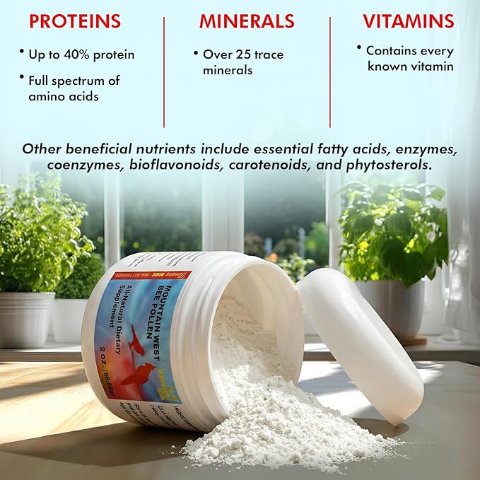 Morning Bird Mountain West Bee Pollen 2 oz – Natural Immune Support & Protein Powder for Birds – Boosts Strength, Feather Health & Energy – Easy to Mix with Food for All Bird Types