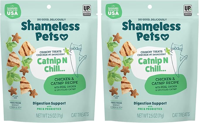 Shameless Pets Digestive Health Catnip Chicken Crunchy Cat Treats (Pack of 2)