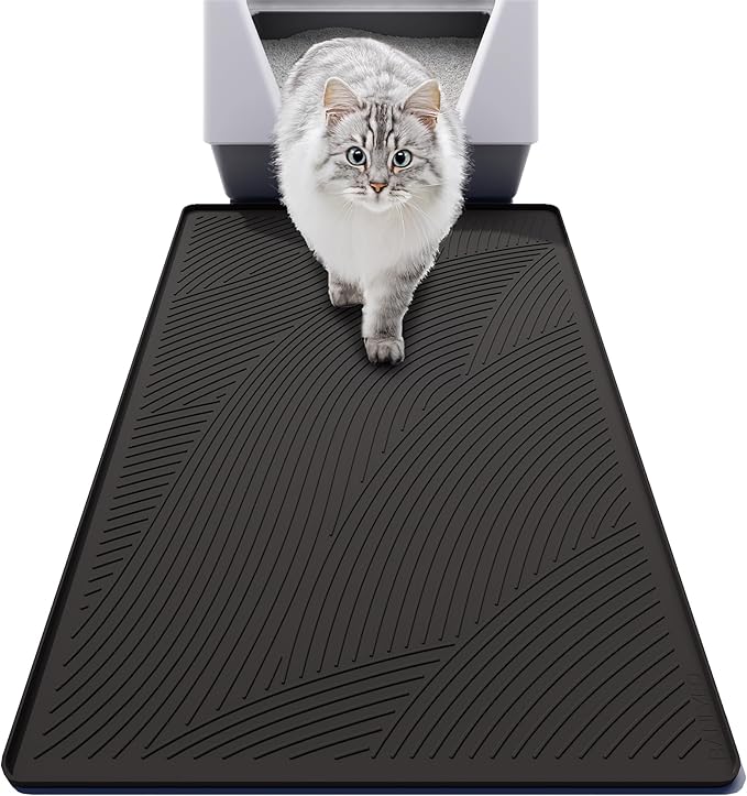 Cat Litter Box Mat - L Large Size 34 x 22 in, Water Proof, Kitty Litter Trapping Mat, Easy to Clean, Scatter Control, Odorless, Pet Supplies for Indoor Cats, Dark Gray