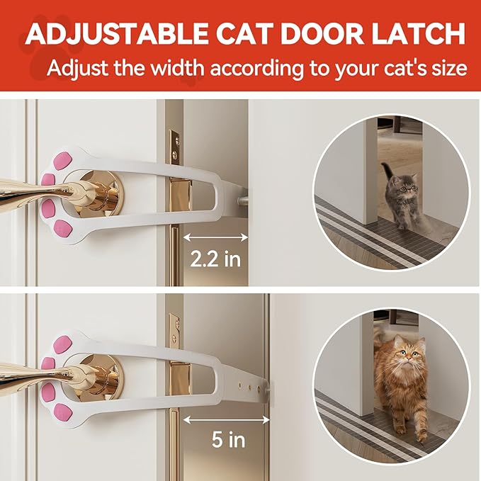 TGIOW Cat Door Latch, 1 Pcs Cat Door Stopper Pet Door Latch to Keep Dog Out of Litter Box and Food, Door Prop for Cat with 4 Adjustable Size Strap 2.2-5" Wide, No Measuring, Easy to Install, White