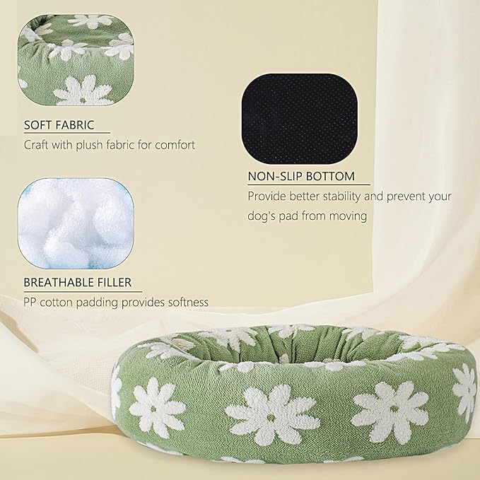 31 Inch Calming Dog Bed for Medium Dogs, Round Anti-Anxiety Warm Bed, Soft Cozy Anti-Slip Donut Washable Pet Bed, Fits up to 50 lbs Pets