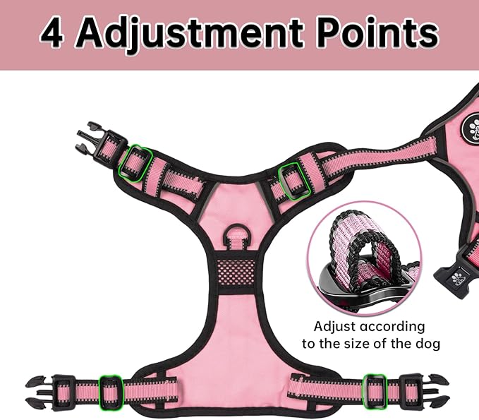 NESTROAD No Pull Dog Harness,Adjustable Oxford Dog Vest Harness with Leash,Reflective No-Choke Pet Harness with Easy Control Soft Handle for Large Dogs(X-Large,Pink)