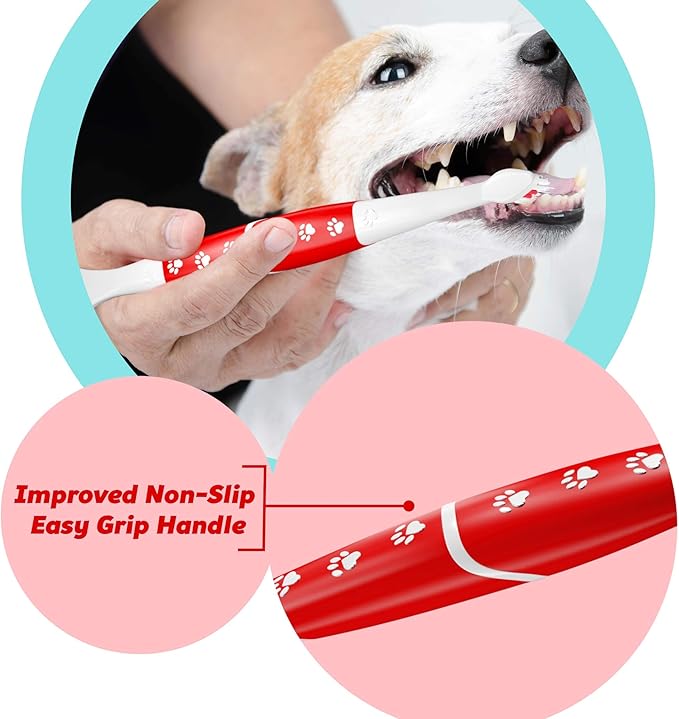 Pet Toothbrush for Dogs, Cats with Soft Bristles - Easy Teeth Cleaning & Dental Care, Non Slip Dual Head Dog Toothbrush for Medium & Large Pets, Toothpaste Not Included, Pack of 4