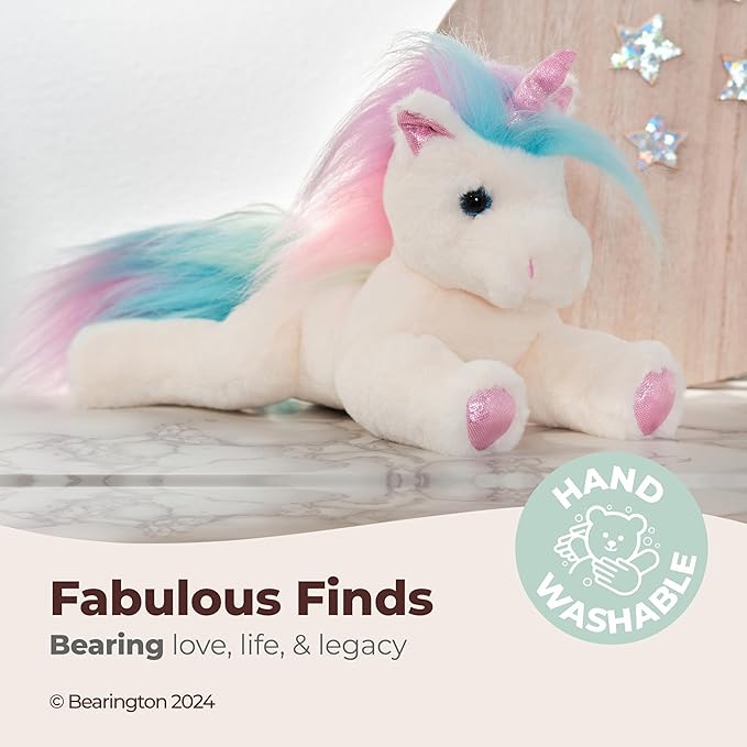 Bearington Rainbow Shimmers Unicorn Stuffed Animal - 10" Fluffy and Cuddly White Stuffed Unicorn Plush with Soft Plush Fur for Play and Cuddles - Adorable Rainbow Stuffy Gift for Toddlers and Kids