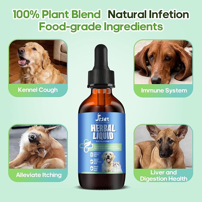 Kennel Cough Treatment & Natural Infection for Dogs & Cats Allergies & Sneezing Support Itchy Dog,Seasonal Allergies,Gut & Digestive Health,Liver Health 100% Plant-Based Herbal Supplement 60 ml