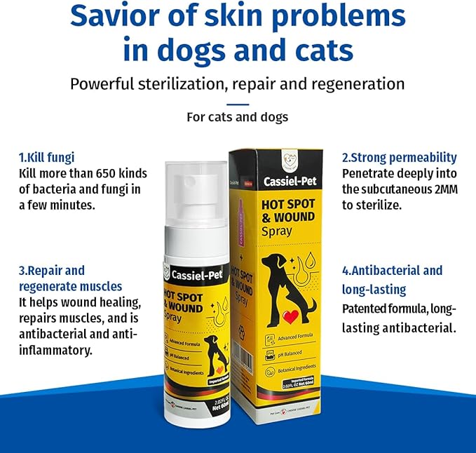 Hot Spot Spray for Dogs, Itch Relief Spray & Hot Spot Treatment for Dogs, Helps Alleviate Allergies Dry Itchy Skin, Wound Care Spray for All Animals, 2.02oz