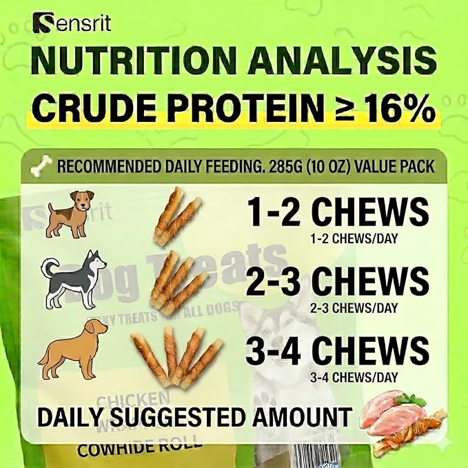 Chicken Wrapped Cowhide Rolls for Dogs - 10 Oz (285g) Savory Jerky Dog Treats, Long Lasting Rawhide Chews for Training Reward & Dental Health, High Protein Dog Snacks for All Breeds