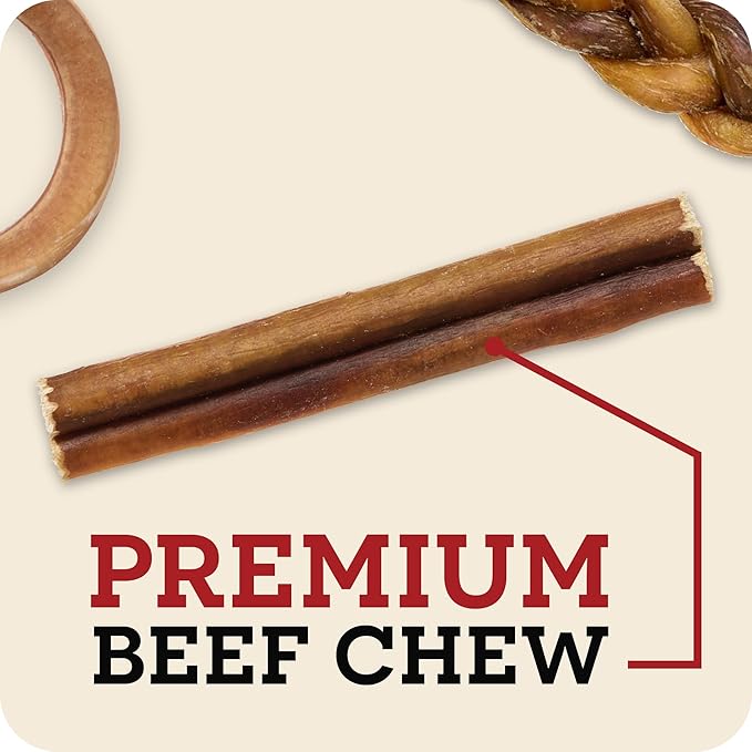 Redbarn Pet Products All Natural 8"-12" Bully Sticks for Medium/Large Dogs - Healthy Long Lasting Chews Variety Party Pack - 100% Beef Single Ingredient Low Odor Rawhide Free - 1lb