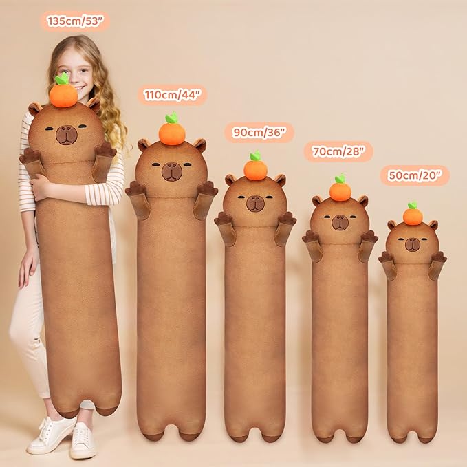 Mewaii Long Capybara Plush 5 Sizes, 120% Extra Filling Giant Plushness Kids Body Pillow, Kawaii Cute Capybara Stuffed Animals Plushies, Big Long Body Pillow Cat Plush Gift for Girls 44”