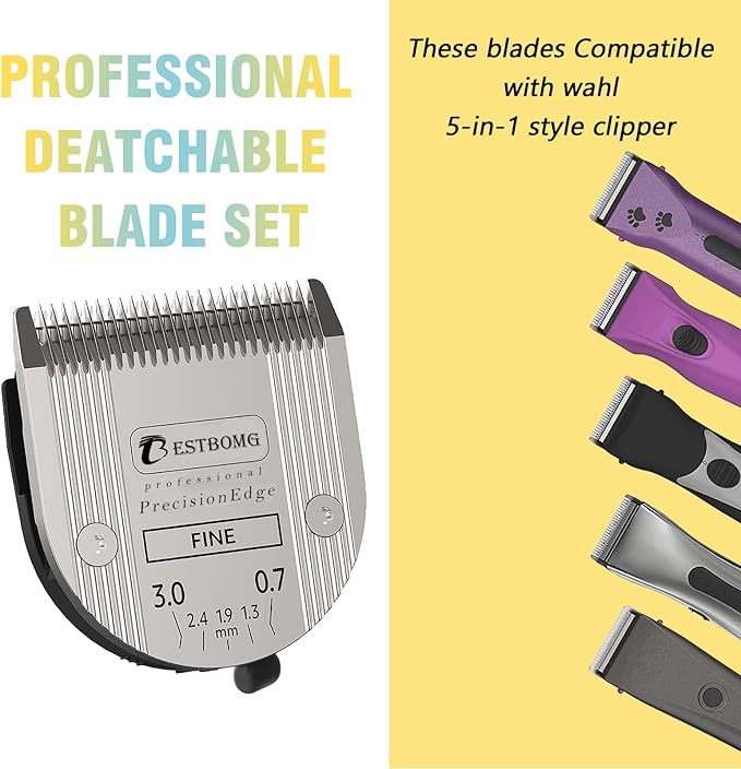 Professional Animal 5-in-1 Adjustable Fine Blade Cut Length 0.7-3mm,Compatible with Wahl Arco,Bravura,Chromado,Creativa,Figura and Motion (3 PCS)