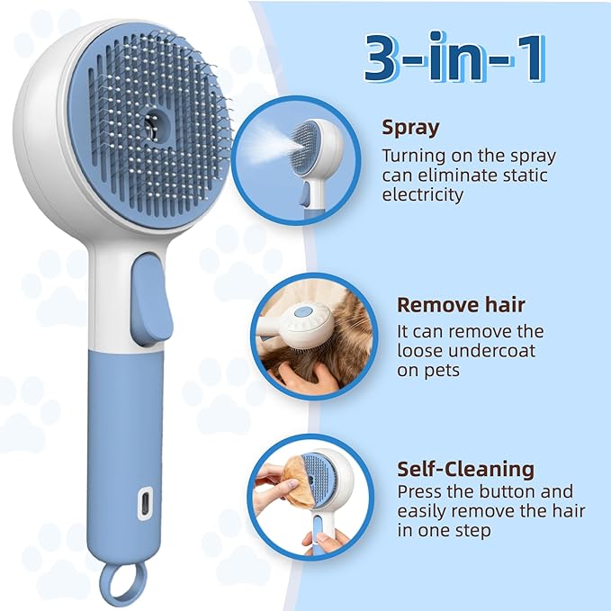 Cat Steam Brush, 3 in 1 Steamy Dog Brush for Shedding and Grooming, Electric Spray Pet Hair Brush with Water Spray for Massage, Cleaning, Removing Tangled Loose Hair, Anti-Static Comb for Cats Dogs