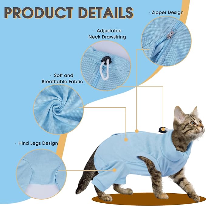 Cat Recovery Suit with Hind Legs, Breathable Onesie After Surgery Female for Abdominal Wounds or Skin Diseases, Anti-Licking Full Body Pet Surgical Pajamas, E-Collar Alternative Wear