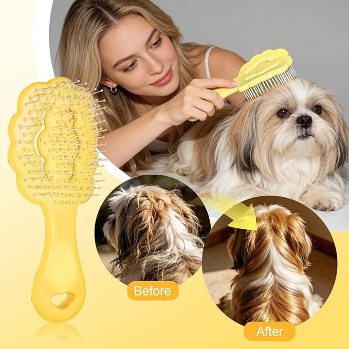 Cloud Shape Small Dog Grooming Brush - Perfect for Shih Tzus, Yorkies, and Maltipoos - Ideal Puppy Hair Brushes for Maltese and Small Breeds (Yellow ）