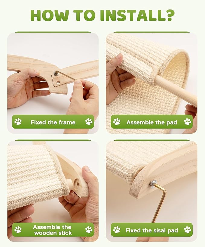Large Sisal Cat Scratcher Bed with Solid Wood Base, Durable Scratch & Rest 2-in-1, Extra-Wide 28” Anti-Slip Cat Scratch Pad for Indoor Cats